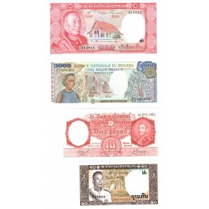 ŚWIAT - zestaw 4 banknotów - Laos, Argentyna, Rwanda,
