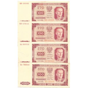 100 złotych 1948 - zestaw 4 sztuk, seria KA i KB