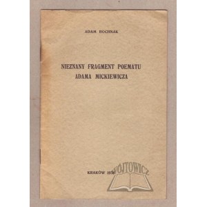BOCHNAK Adam, fragment inconnu d'un poème d'Adam Mickiewicz.