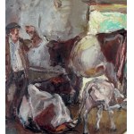 NICOLA CANZANELLA, Interieur eines Stalls mit Vieh und einem Bauern - NICOLA CANZANELLA
