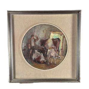 NICOLA CANZANELLA, Interieur eines Stalls mit Vieh und einem Bauern - NICOLA CANZANELLA