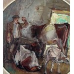 NICOLA CANZANELLA, Interieur eines Stalls mit Vieh und einem Bauern - NICOLA CANZANELLA