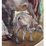 NICOLA CANZANELLA, Interieur eines Stalls mit Vieh und einem Bauern - NICOLA CANZANELLA