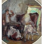 NICOLA CANZANELLA, Interieur eines Stalls mit Vieh und einem Bauern - NICOLA CANZANELLA