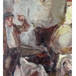 NICOLA CANZANELLA, Interieur eines Stalls mit Vieh und einem Bauern - NICOLA CANZANELLA