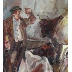NICOLA CANZANELLA, Interieur eines Stalls mit Vieh und einem Bauern - NICOLA CANZANELLA