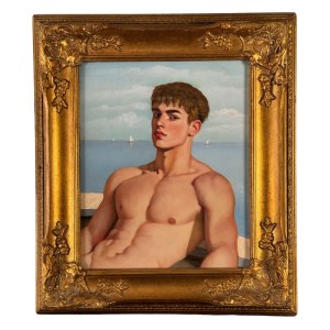 ANONIMO, Portrait of a young man with a bare torso by the sea