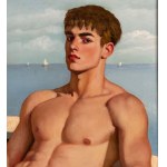 ANONIMO, Portrait of a young man with a bare torso by the sea
