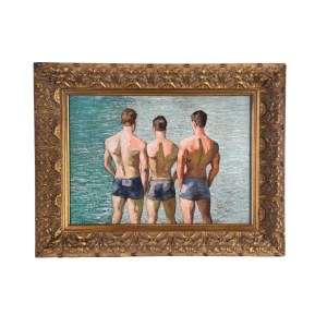 ANONIMO, Three male figures on a seashore, seen from behind