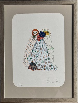 Leonor Fini (1907-1996) , z cyklu graficznego zatytułowanego „Les Chats” (Koty) 1978