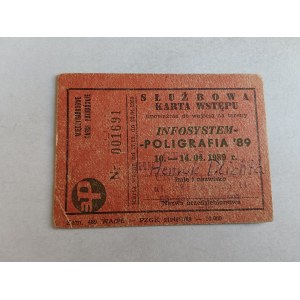 BUSINESS ADMISSION CARD POZNAŃ MTP POLIGRAFIA 1989