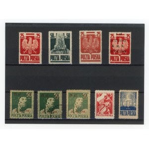 Polska, 1945. Zestaw 9 szt. znaczków w tym 8 szt. niekasowanych (173)