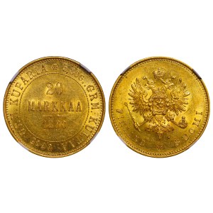 Russian Empire, Finland, 20 Markkaa, 1880 year, S, NGC, AU 58