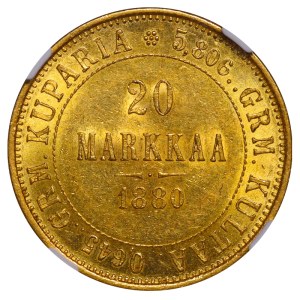 Russian Empire, Finland, 20 Markkaa, 1880 year, S, NGC, AU 58