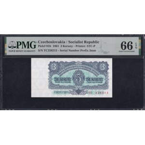 Czechoslovakia, 3 Koruny, 1961, Gem UNC 66 EPQ