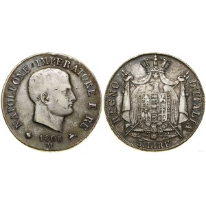 Italy, 5 lira, 1808 M, Milan