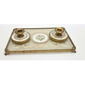 A historic dressing table and vanity set with petit point embroidery by Regent – London, first half of the 20th century