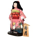 Large kimekomi ningyō doll in hand-painted kimono