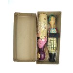 Pair of kokeshi in original box from the Clothing History Series Period clothing from the late Edo period