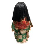 Kimekomi ningyo- girl doll in green kimono, 1960s