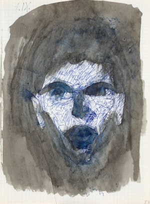 Jerzy PANEK (1918-2001), Twarz kobiety na ciemnym tle - en face, 1964 [1 września]. Rysunek ze 