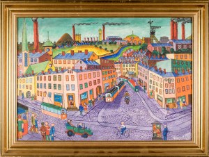 Paweł WRÓBEL (1913-1984), Pejzaż miejski z kopalnią w tle, 1982