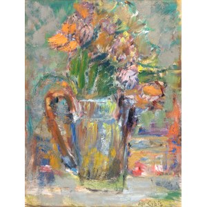 Jan CYBIS (1897-1972), Flowers in a tin jug, 1949