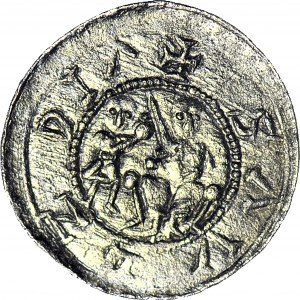 R-, W. II Wygnaniec 1138-1146, Denar Kraków, Walka z lwem, ozdobny tron władcy