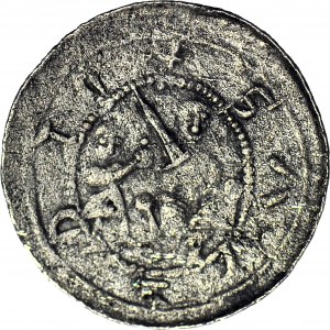 Władysław II Wygnaniec 1138-1146, Denar, błąd LIDSLAS, Walka z lwem/ Książę i giermek