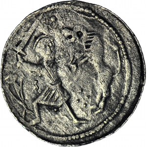 Władysław II Wygnaniec 1138-1146, Denar, błąd LIDSLAS, Walka z lwem/ Książę i giermek