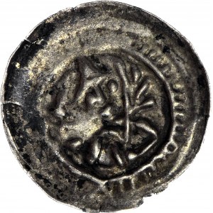 RR-, Mieszko III Stary 1173-1202, Gniezno, Brakteat łaciński, Książę z liściem palmowym, R5