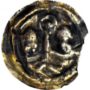 R-, Vierteljährliches Polen, Heinrich I. der Bärtige 1201-1238 oder Heinrich II. der Fromme 1238-1241, Ratajski brakteat, Zwei Bischöfe mit einem GESCHLOSSENEN Pastoralen