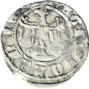 RR-, Kazimierz III Wielki 1333-1370, Kwartnik duży (Półgrosz) Kraków, mała postać wewnątrz obwódki, Kopicki R5