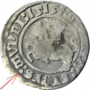 R-, Zygmunt I Stary, Półgrosz Wilno 1515, błąd SIGIS : MVNDI (rozdzielone), rzadki