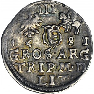 Stefan Batory, Trojak 1581, Wilno, herb Leliwa