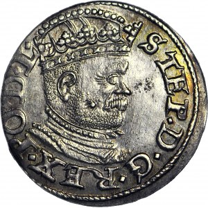 Stefan Batory, Trojak 1586 Ryga, mała głowa, REX PO, menniczy