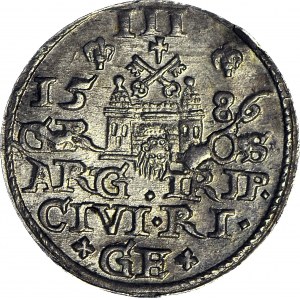 Stefan Batory, Trojak 1586 Ryga, mała głowa, REX PO, menniczy