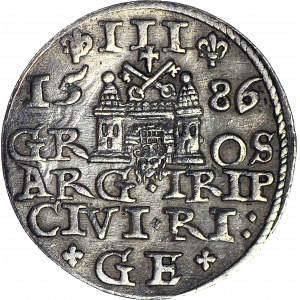 Stefan Batory, Trojak 1586, Ryga, większa głowa