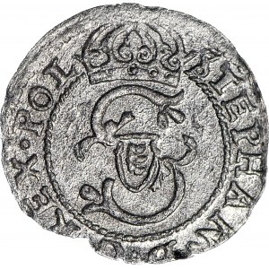 RRR-, Stefan Batory, Szeląg 1581 Wilno, bogato zdobiony monogram królewski