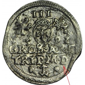 RR-, Zygmunt III Waza, Trojak 1591, Wilno, listki, TRIP.M.D (zamiast MDL), nienotowana legenda
