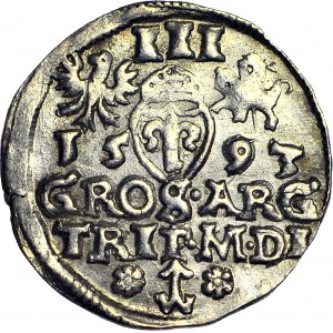 Zygmunt III Waza, Trojak 1593, Wilno, rozetki, końcówka L, menniczy