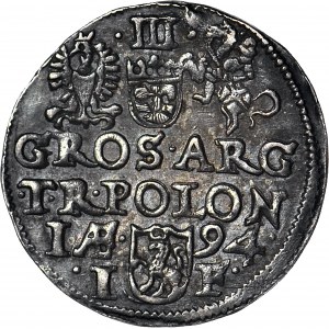 Zygmunt III Waza, Trojak 1594 MDL, Olkusz, piękny