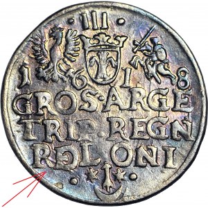 RRR-, Zygmunt III Waza, Trojak 1618, Kraków, błąd R(E)OLONI, nienotowany