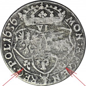 RRR-, Jan II Kazimierz, Szóstak 1656 IT, Okupacja Krakowa, mniejsza głowa, IOAN, b. rzadki