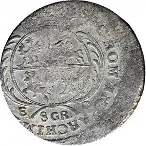 RR-, August III Sas, Dwuzłotówka (8 groszy) 1753, Lipsk, DESTRUKT DWUKROTNIE UDERZONY