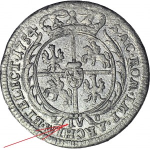 RR-, August III Sas, Szóstak (Czworak) 1754, z cyfrą IV zamiast VI