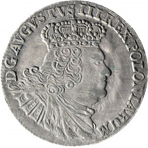 R-, August III Sas, Szóstak 1755, Lipsk, rzadkie popiersie, krzyżyk na S