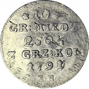 RR-, Stanisław A. Poniatowski, 10 groszy miedziane 1791/0 EB, przebitka daty