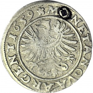 RRR-, Sliezsko, Juraj III. z Brestu, 3 krajcary 1659, Brzeg, D(3)UX namiesto DU(3)X, najvzácnejší ročník