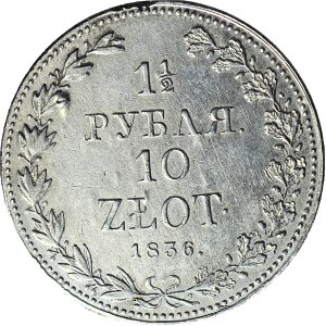 Zabór Rosyjski, 10 złotych = 1 1/2 rubla 1836, Warszawa, wąska 6 w dacie